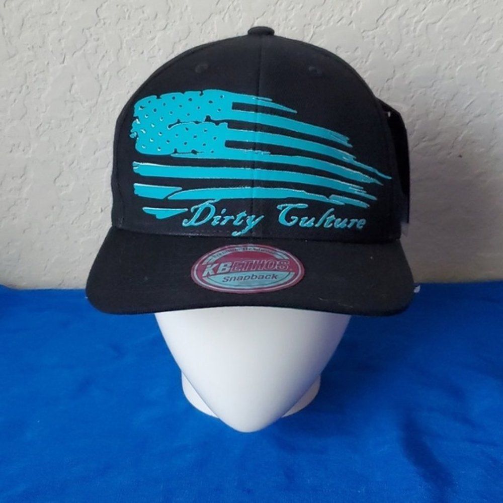 KB Ethos Dirty Culture Snapback Hat Black Teal USA Flag Texas Under Brim NWT